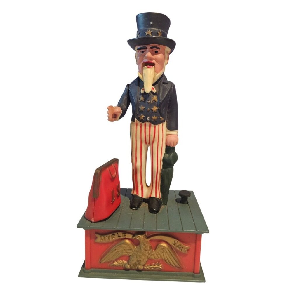 JSNY Uncle Sam Mechanical Coin Bank Vintage 1975 Hong Kong Plastic NO STOPPER